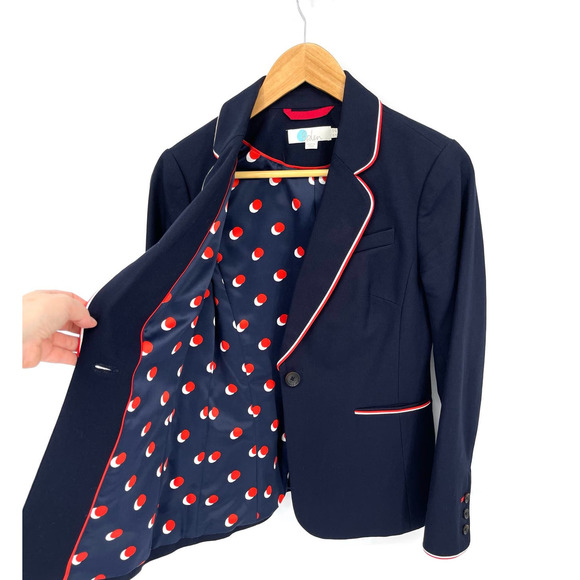 Boden Navy Blue Red Contrast Lilah Single Breasted Cotton Blazer Jacket Size 6 - Picture 4 of 8